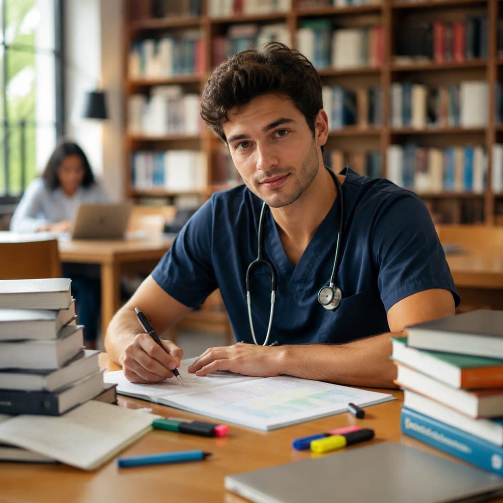Étudiant en médecine travaillant avec méthode pour réussir sa première année de santé