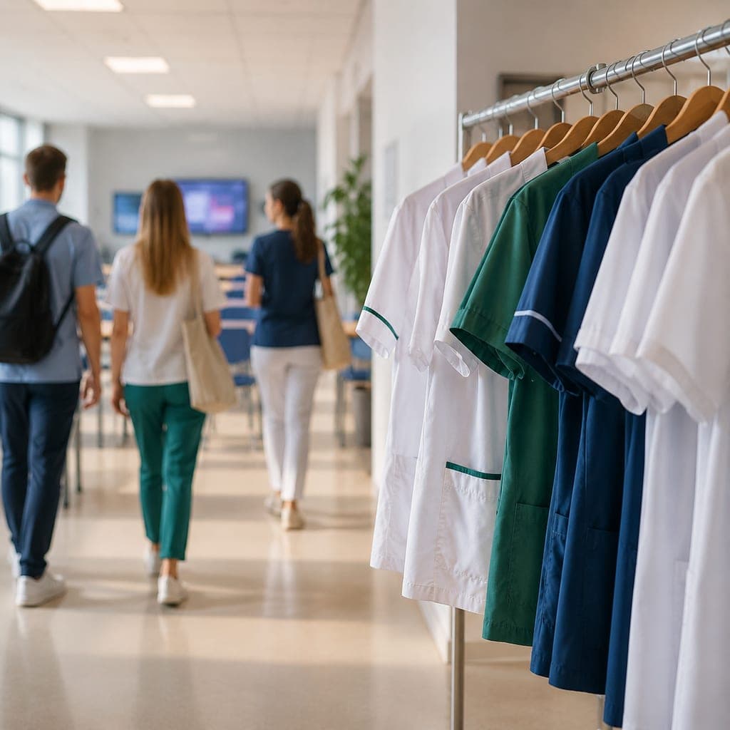 Tenues de différents métiers de santé, illustrant la diversité des durées d’études