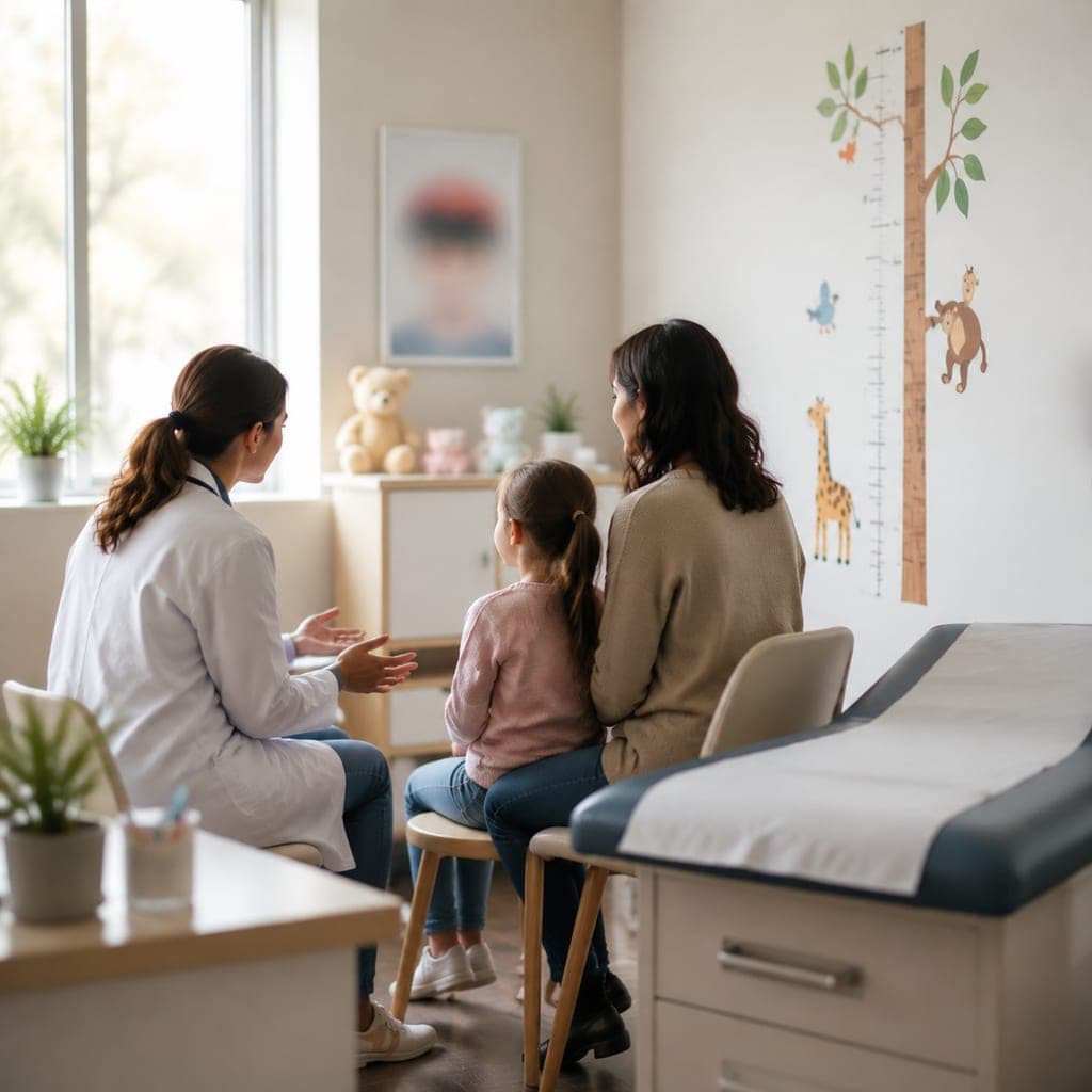 Professionnel de santé examinant un jeune enfant en consultation