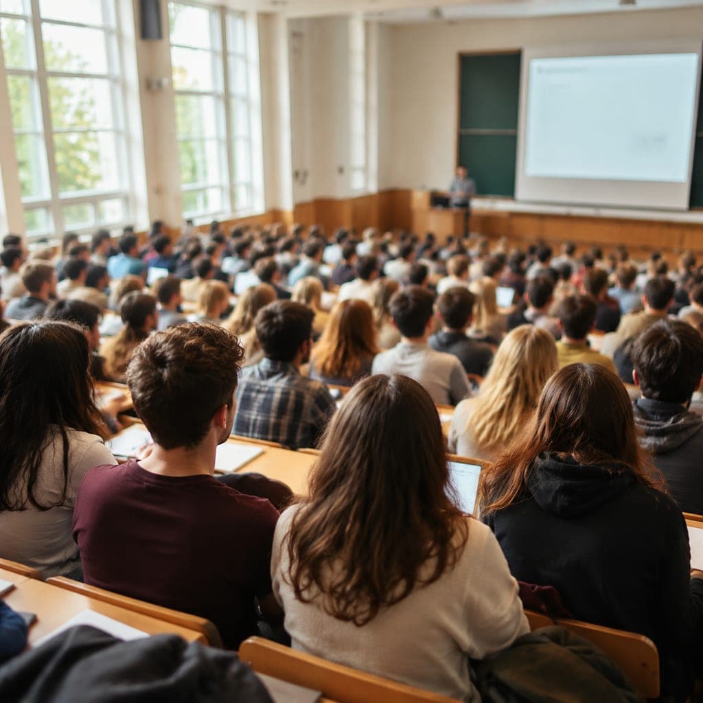 Amphithéâtre universitaire rempli d’étudiants en première année de santé