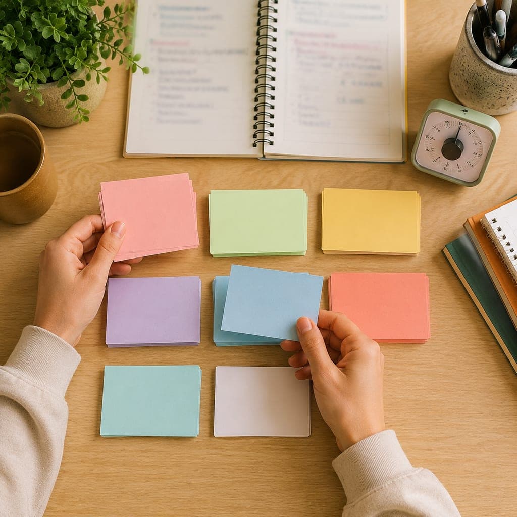 Étudiant en PASS organisant ses révisions avec un planning et des flash cards