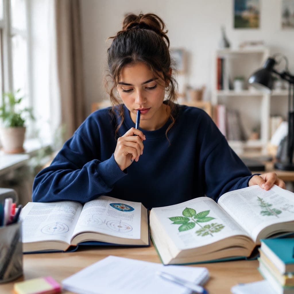 Manuels scientifiques et fiches sur un bureau de lycéen, illustrant les attendus Parcoursup pour la médecine.