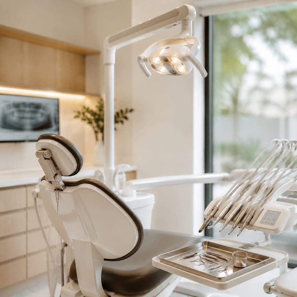 Chirurgien-dentiste examinant un patient en cabinet dentaire