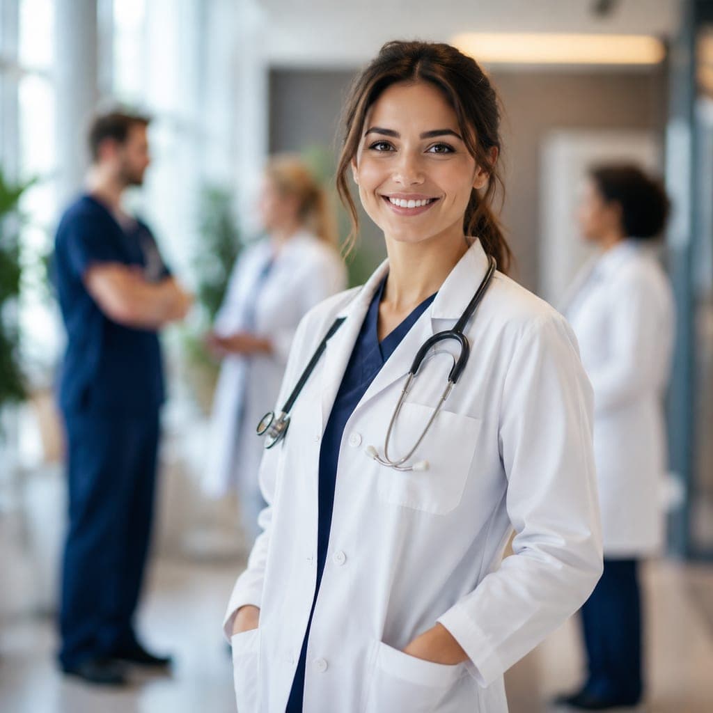 Étudiant en médecine portant une blouse blanche et un stéthoscope