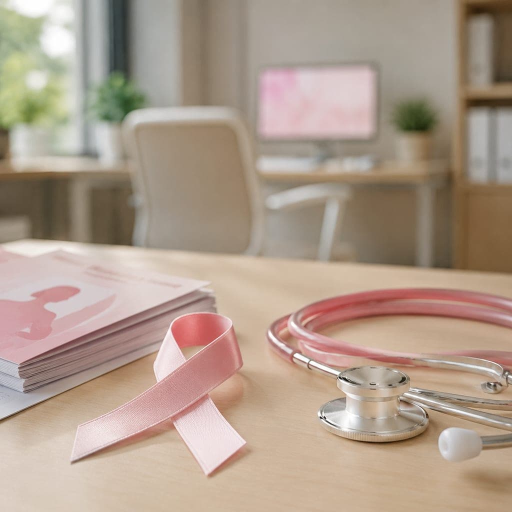 Ruban de sensibilisation et documents de prévention posés sur une table