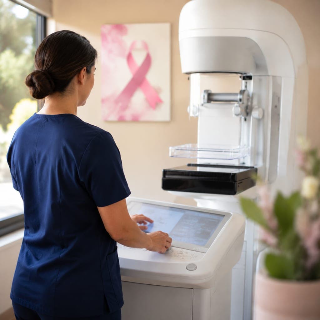 Professionnelle de santé préparant un examen de dépistage du cancer du sein pendant Octobre Rose