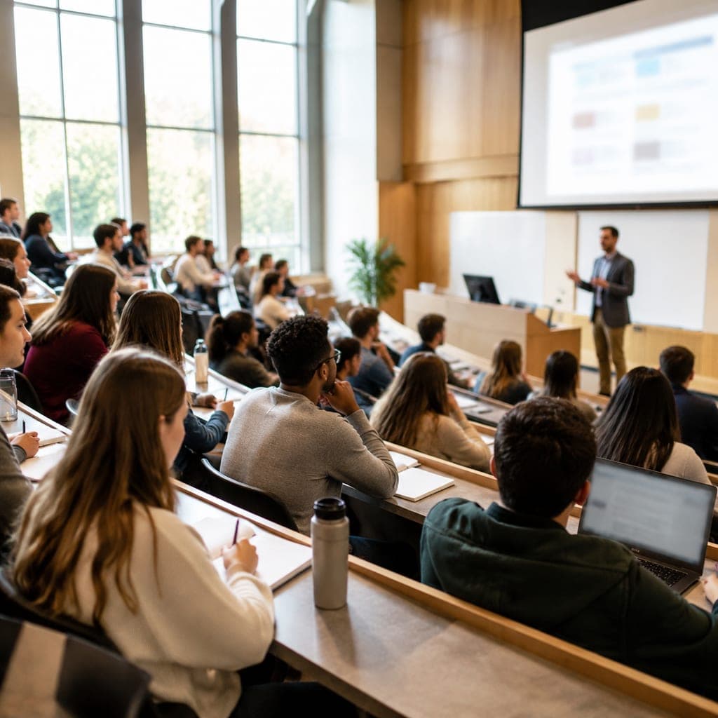 Amphithéâtre rempli d’étudiants pendant un cours du premier semestre de première année de santé