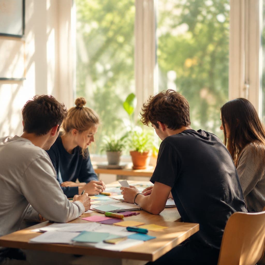 Étudiants en pré-rentrée révisant ensemble avant le début de leur première année de santé