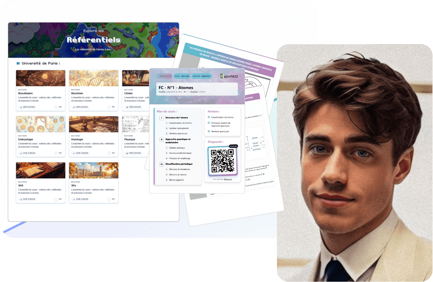 Espace étudiant, fiches et fondateur.